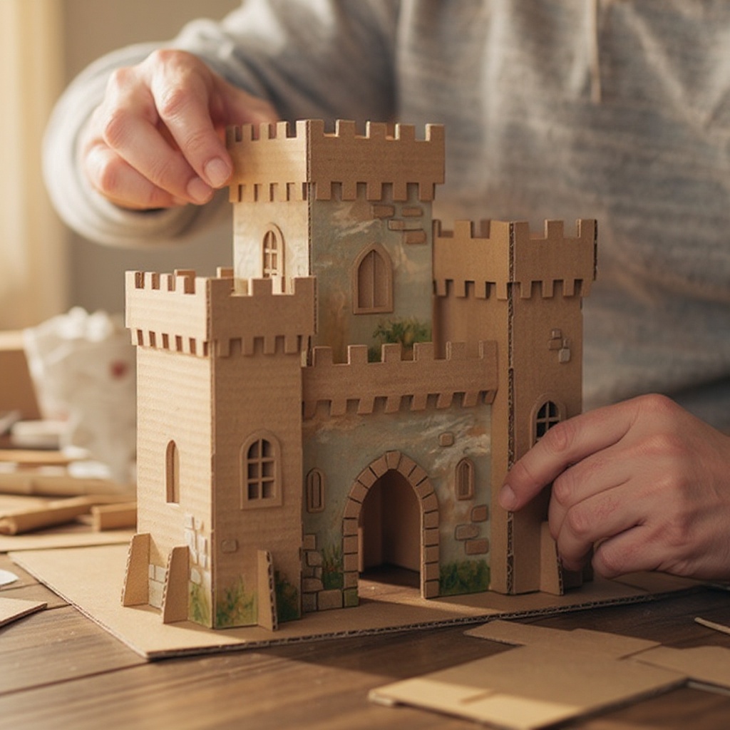 Step 6: Add battlements, the characteristic notched tops of castle walls, by cutting sma