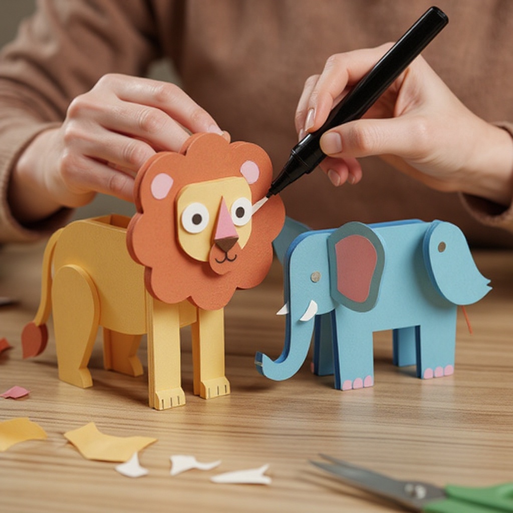 Step 10: With the main facial features in place, use your black marker or crayon to draw