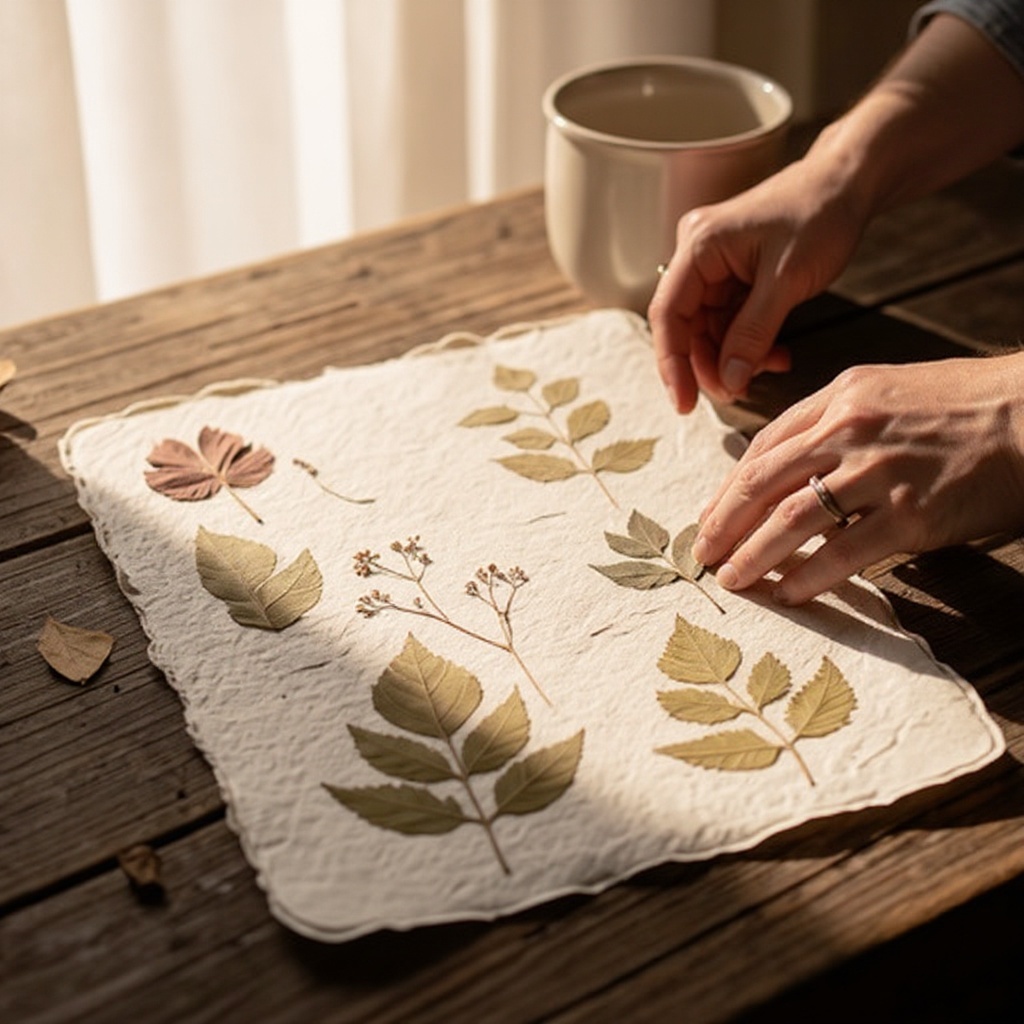 Step 3: Arrange your chosen botanicals onto the surface of the cardstock, creating your 