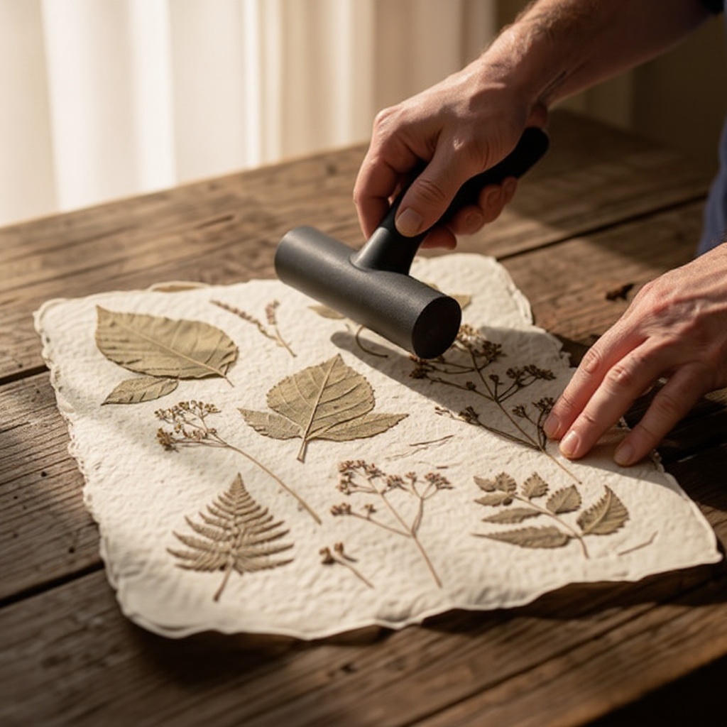 Step 5: Using the brayer, gently and evenly roll over the top sheet of paper. Apply cons
