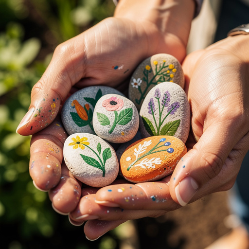 Painted Rock Garden Markers held in hand