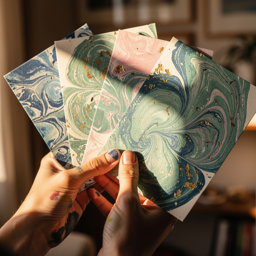 Paper Marbling Art Prints held in hand
