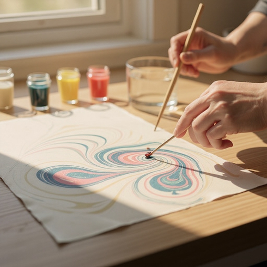 Step 3: Use a toothpick or skewer to gently swirl the colors together. Create patterns b