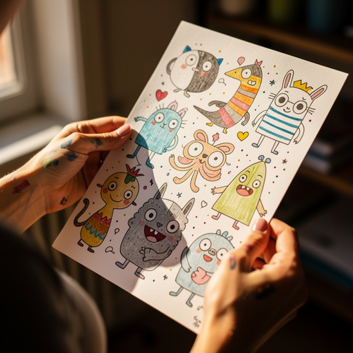 Whimsical Doodle Creatures held in hand
