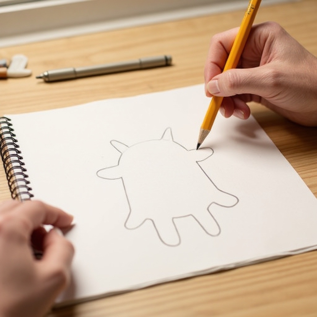 Step 1: Lightly sketch a large, simple shape for the creature's body in the center of yo