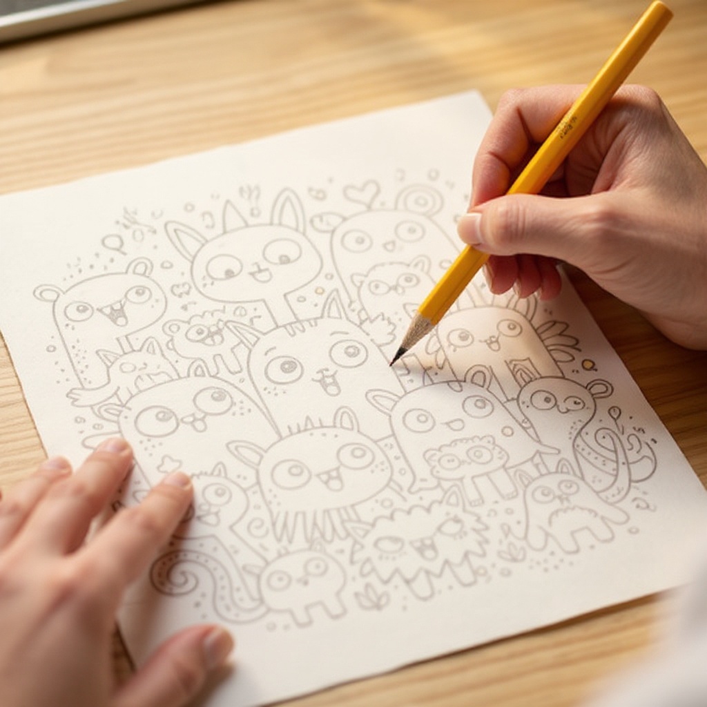 Step 5: Sketch two simple shapes for ears on top of the head, like triangles, rounded bu