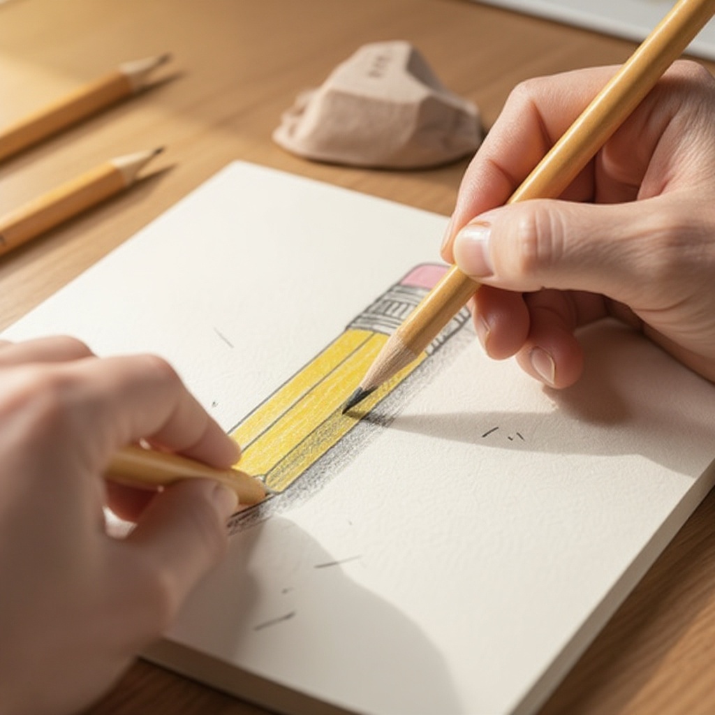 Step 9: Shade the triangle at the tip of the pencil to make it look like lead. Use light