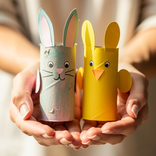 Paper Roll Bunny & Chick Friends held in hand