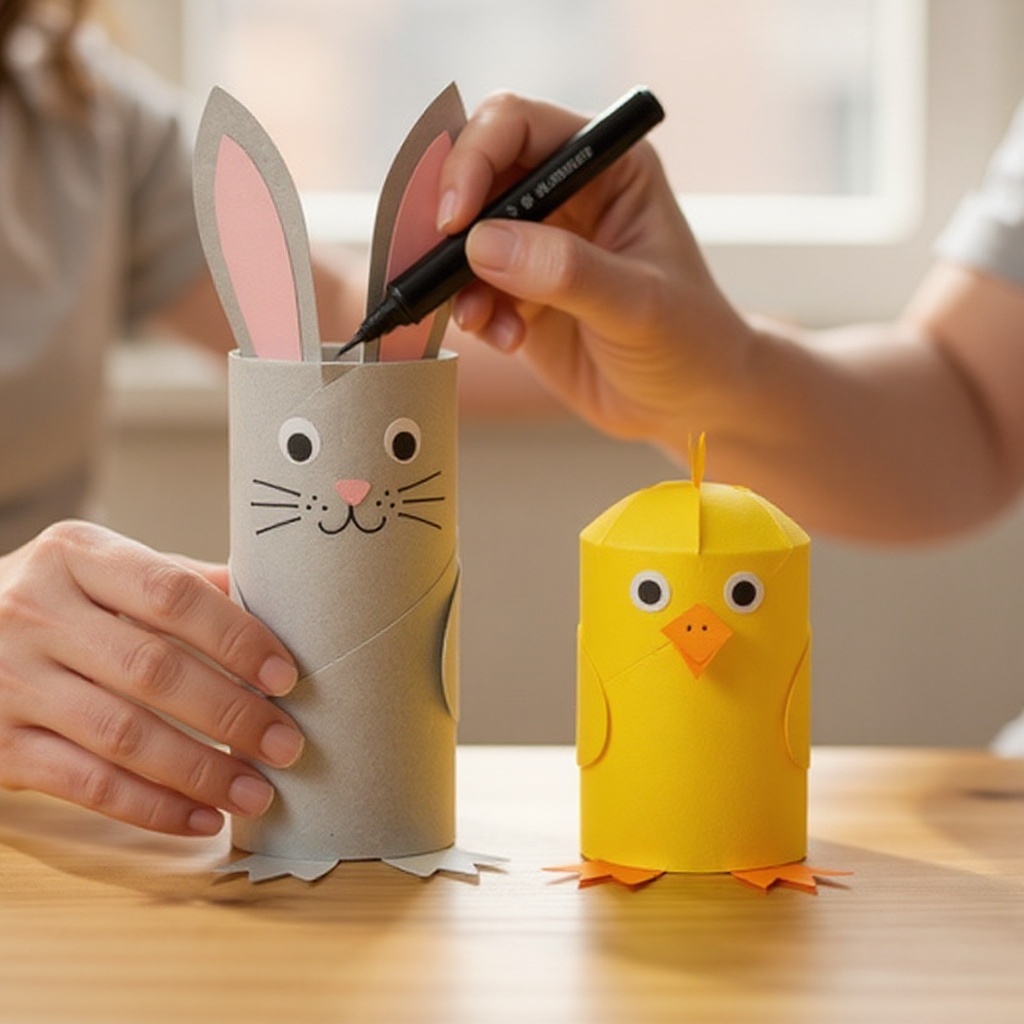 Step 9: **Attach the Chick Beaks:** Apply a small amount of glue to the back of each ora