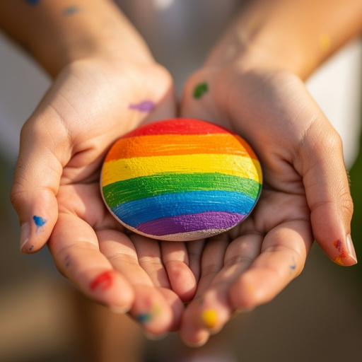 Rainbow Rock Painting held in hand