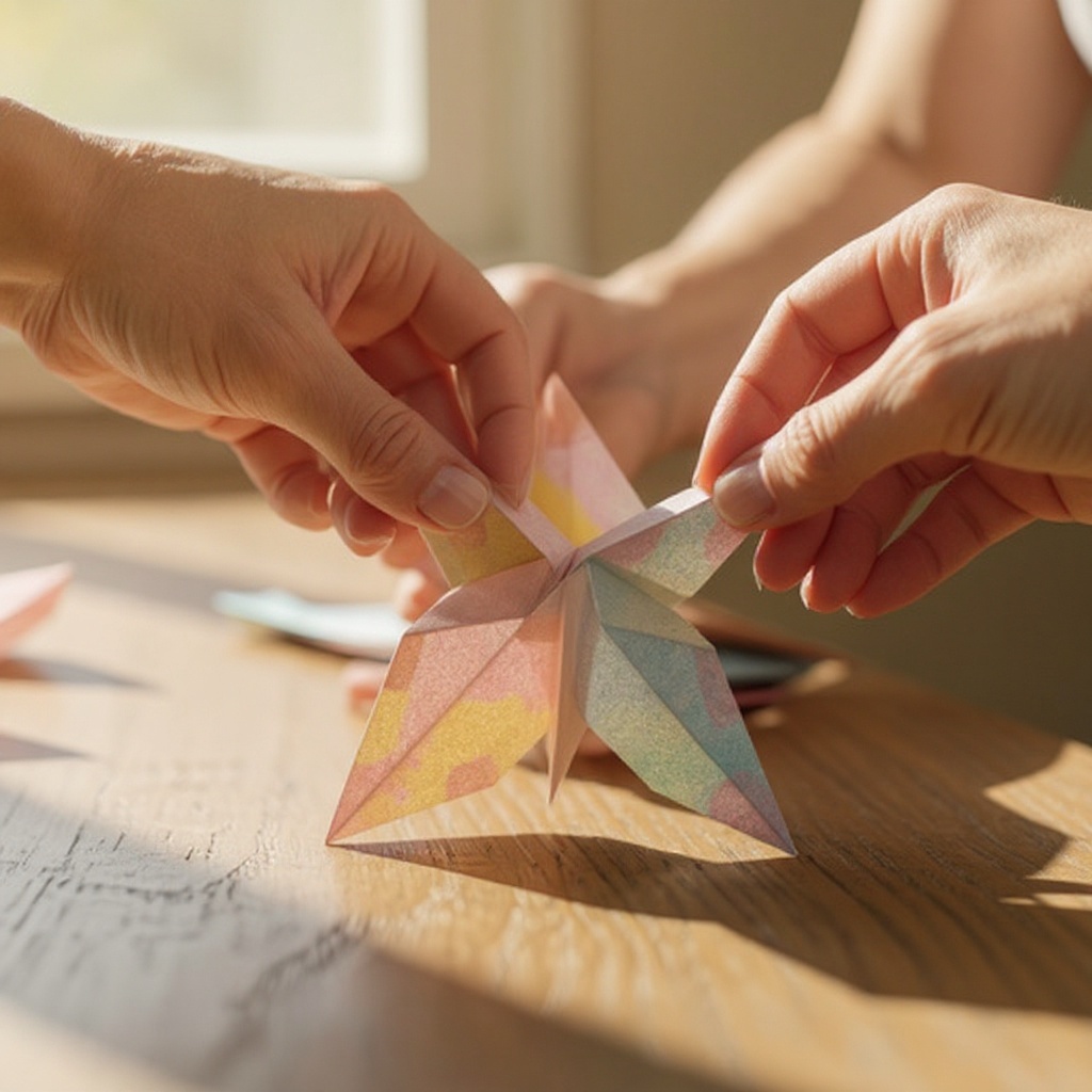 Step 7: Using the creases you've made, bring the left and right sides of the paper inwar