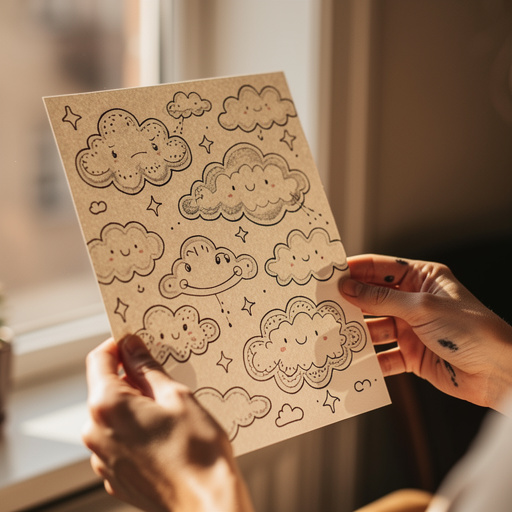 Whimsical Cloud Doodles held in hand