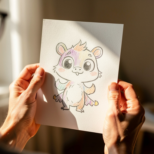 Whimsical Creature Sketch held in hand