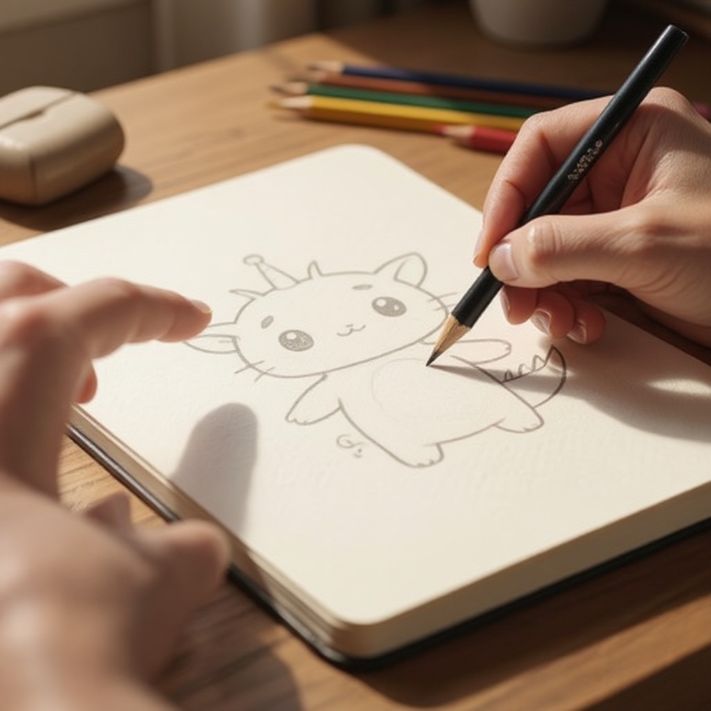 Step 1: Begin by lightly sketching a few simple, abstract shapes on your paper. Think bl