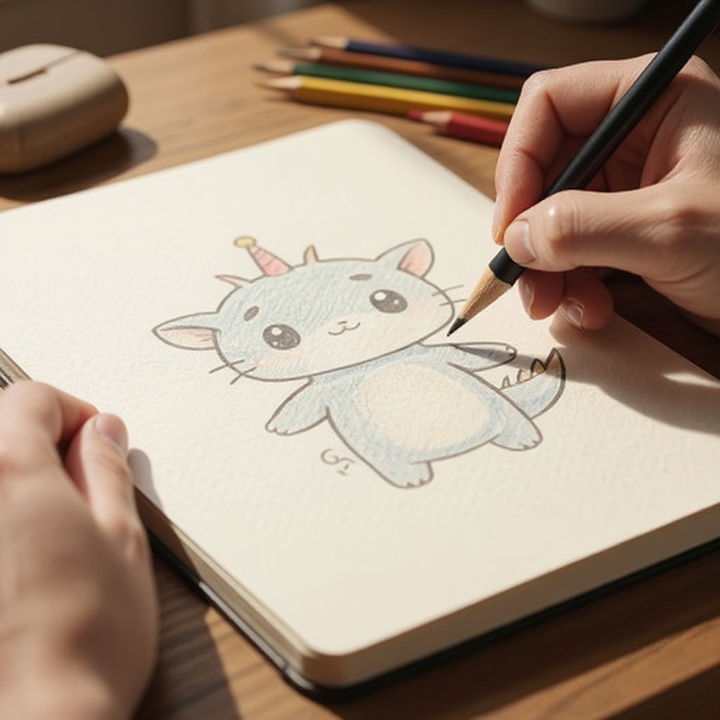 Step 9: Add simple details like scales, fur texture, or small dots using your pencil.