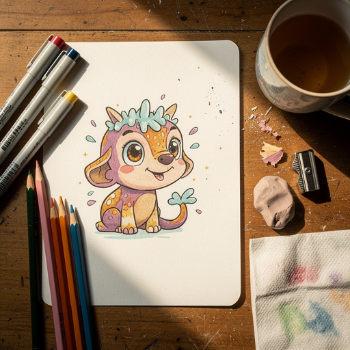 Multiple Whimsical Creature Sketch crafts from above