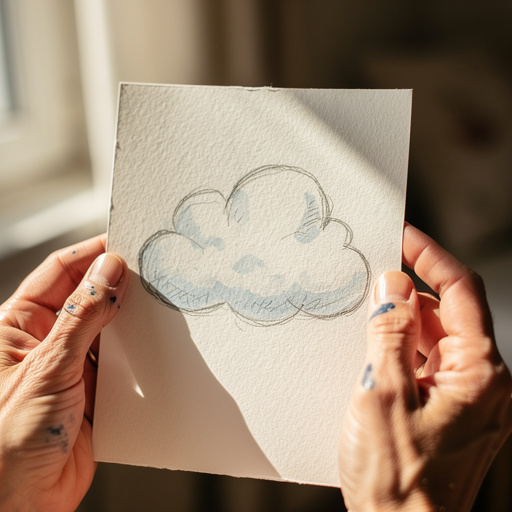 Whimsical Cloud Sketch held in hand