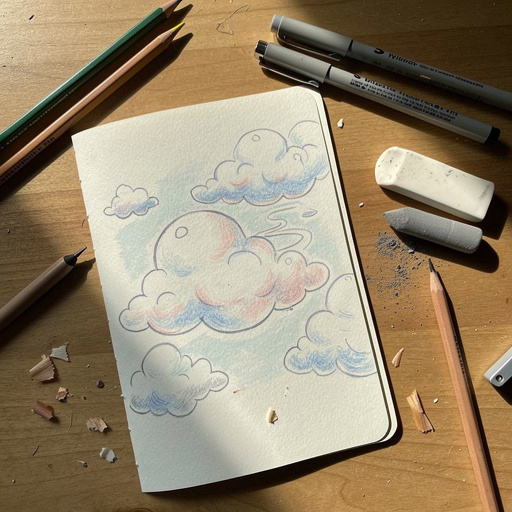 Multiple Whimsical Cloud Sketch crafts from above