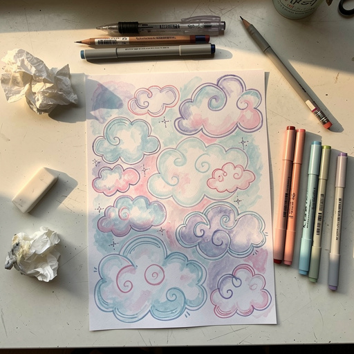 Multiple Whimsical Cloud Doodles crafts from above