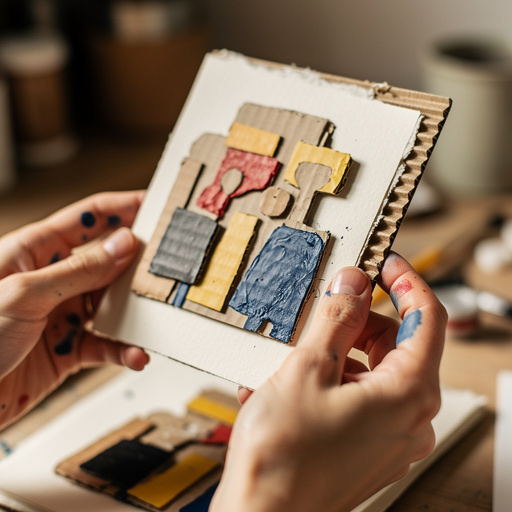 DIY Cardboard Relief Prints held in hand