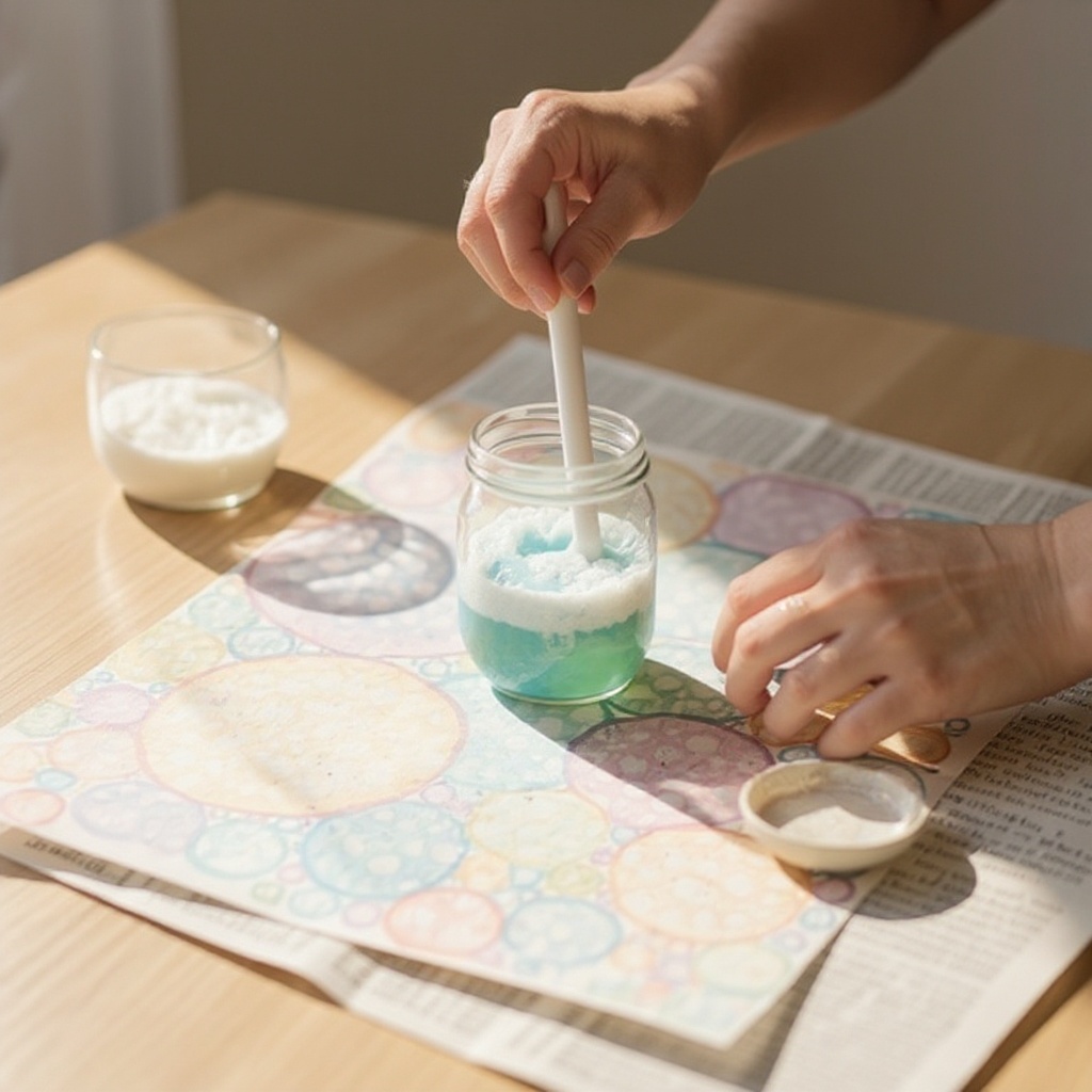 Step 2: In a small cup, begin by mixing your first color of tempera paint. Add approxima