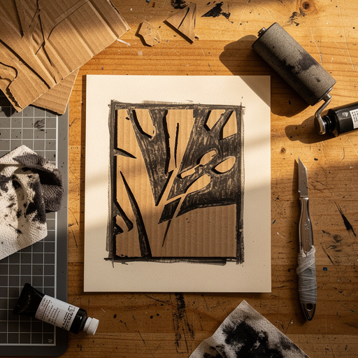 Multiple DIY Cardboard Relief Prints crafts from above