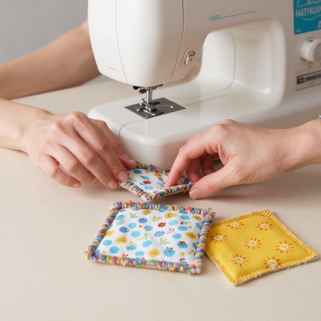 Step 12: Topstitch around the entire edge of each coaster, about 1/8 inch from the seam, 
