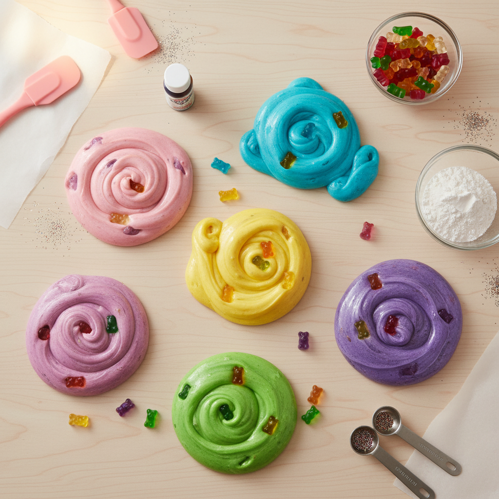 Multiple Edible Gummy Bear Slime crafts from above