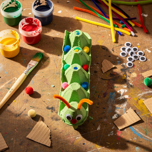 Multiple Egg Carton Caterpillar crafts from above