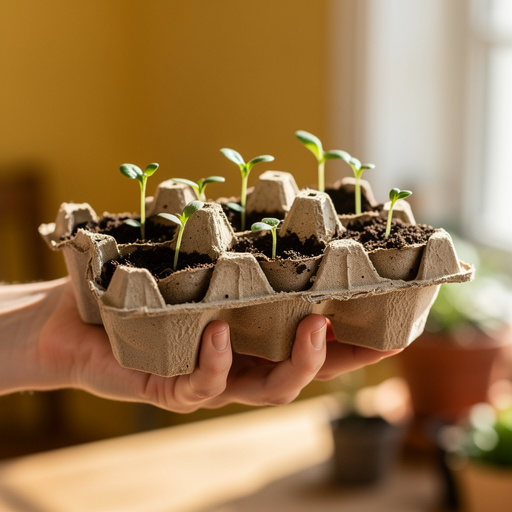 Egg Carton Seedling Starters held in hand