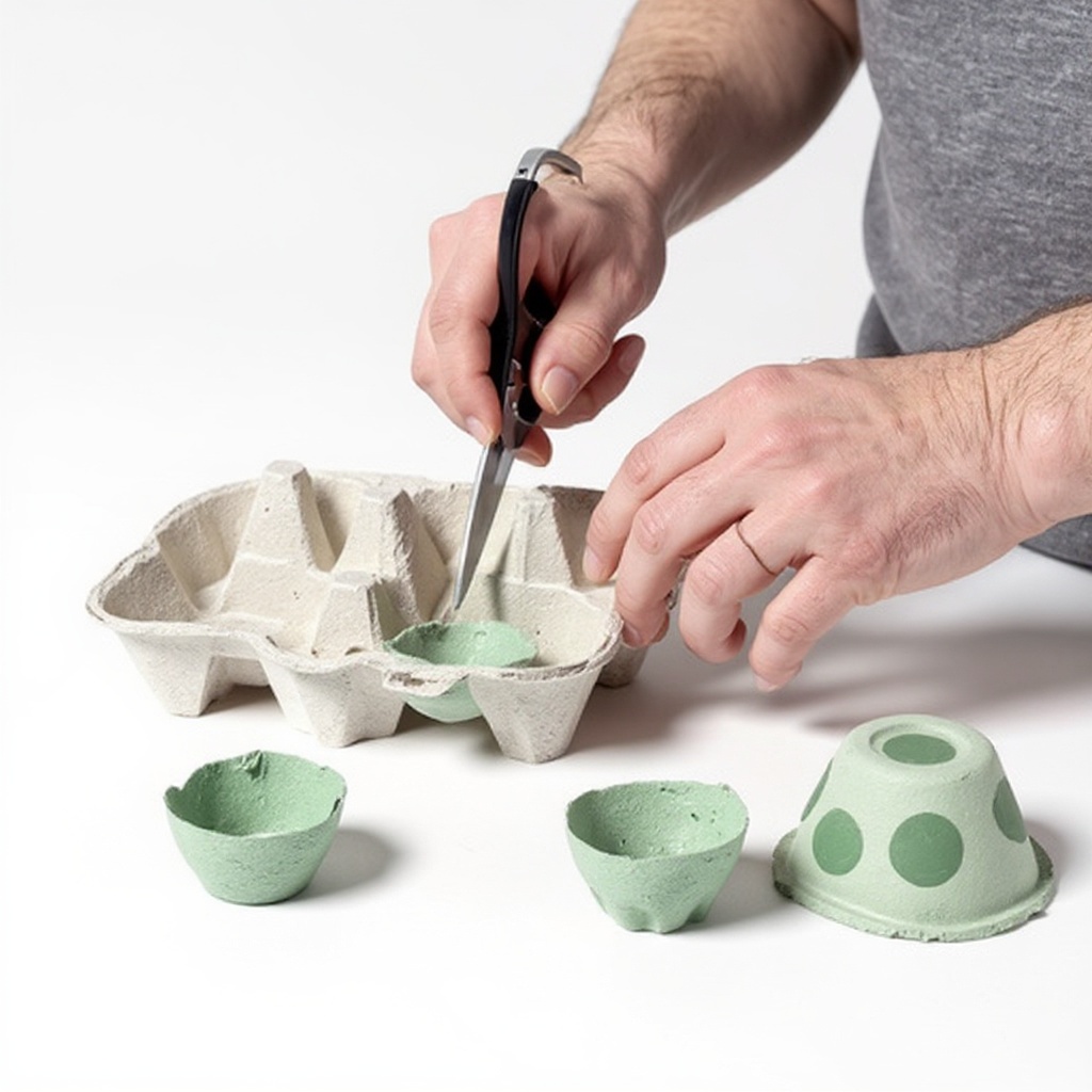 Step 1: Carefully cut apart the egg carton into individual cups or sections using scisso