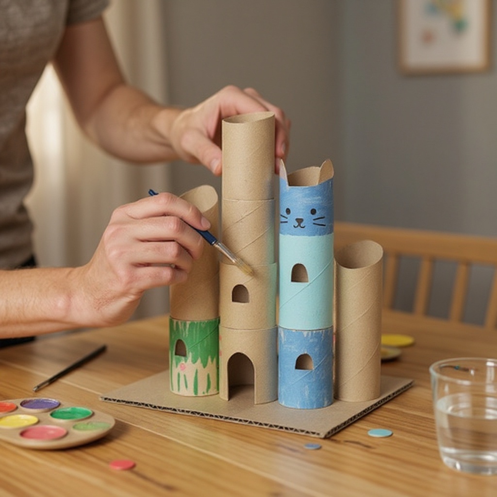 Step 8: Once the glue is dry and the castle structure is stable, begin painting. Cover t