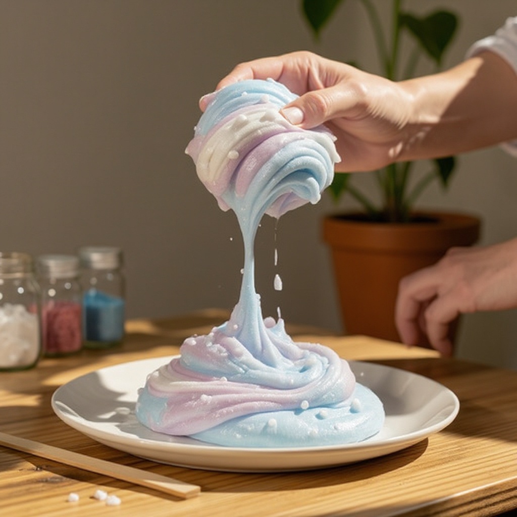 Step 8: Once the slime is mostly holding together, take it out of the bowl and knead it