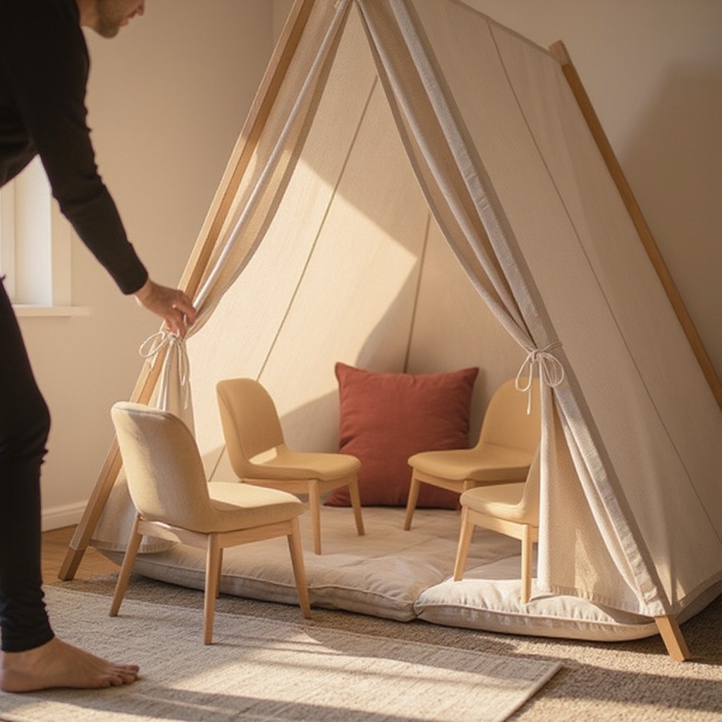 Step 2: Drape the largest blankets or sheets over the furniture, creating the main walls