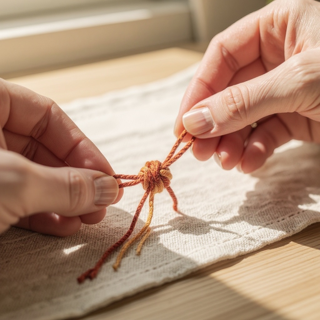Step 2: Hold the three strands together, aligning the ends. About 2 inches from one end,