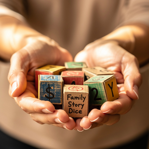 Family Story Dice Game held in hand