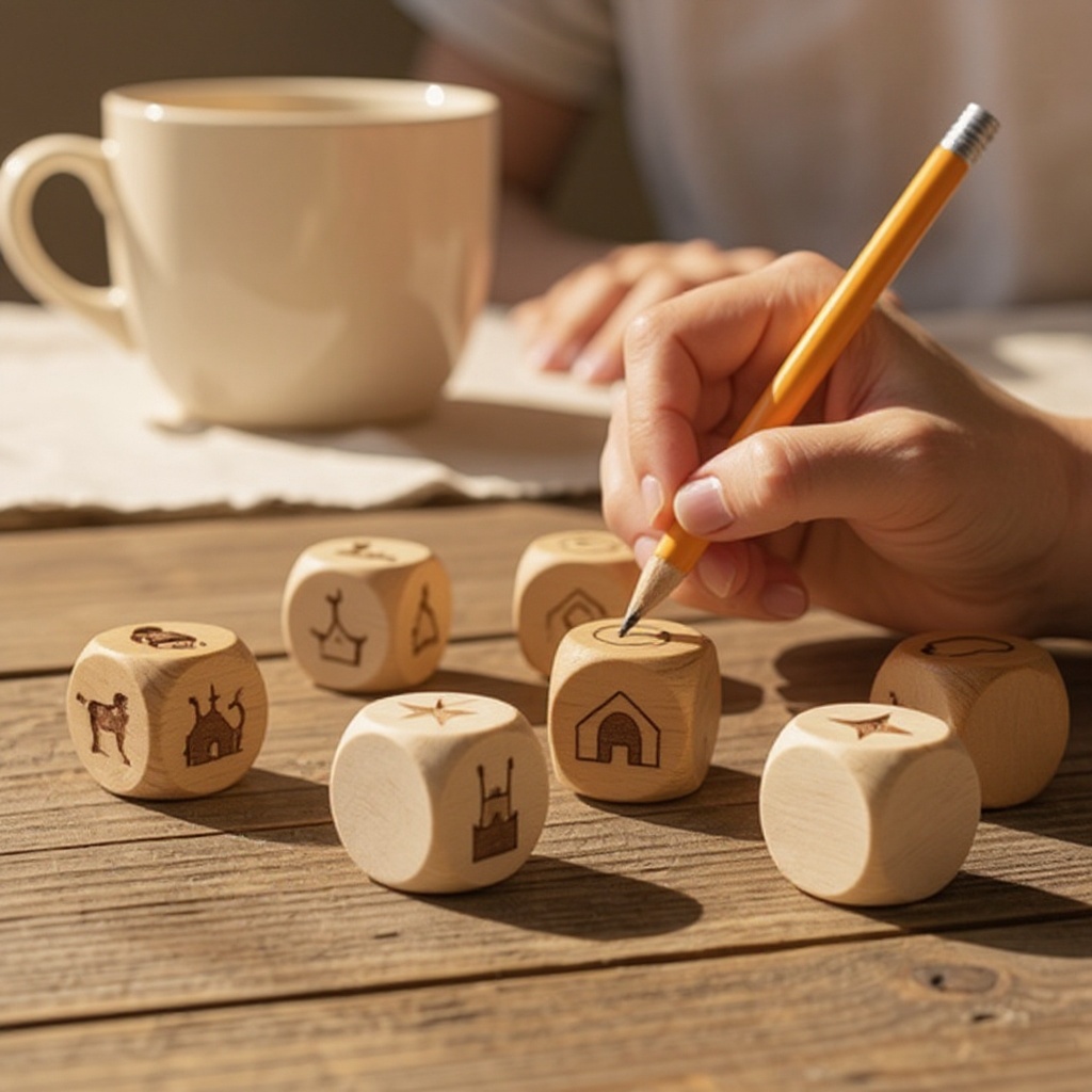 Step 4: On the second cube, draw icons representing settings. Examples: a castle, a fore