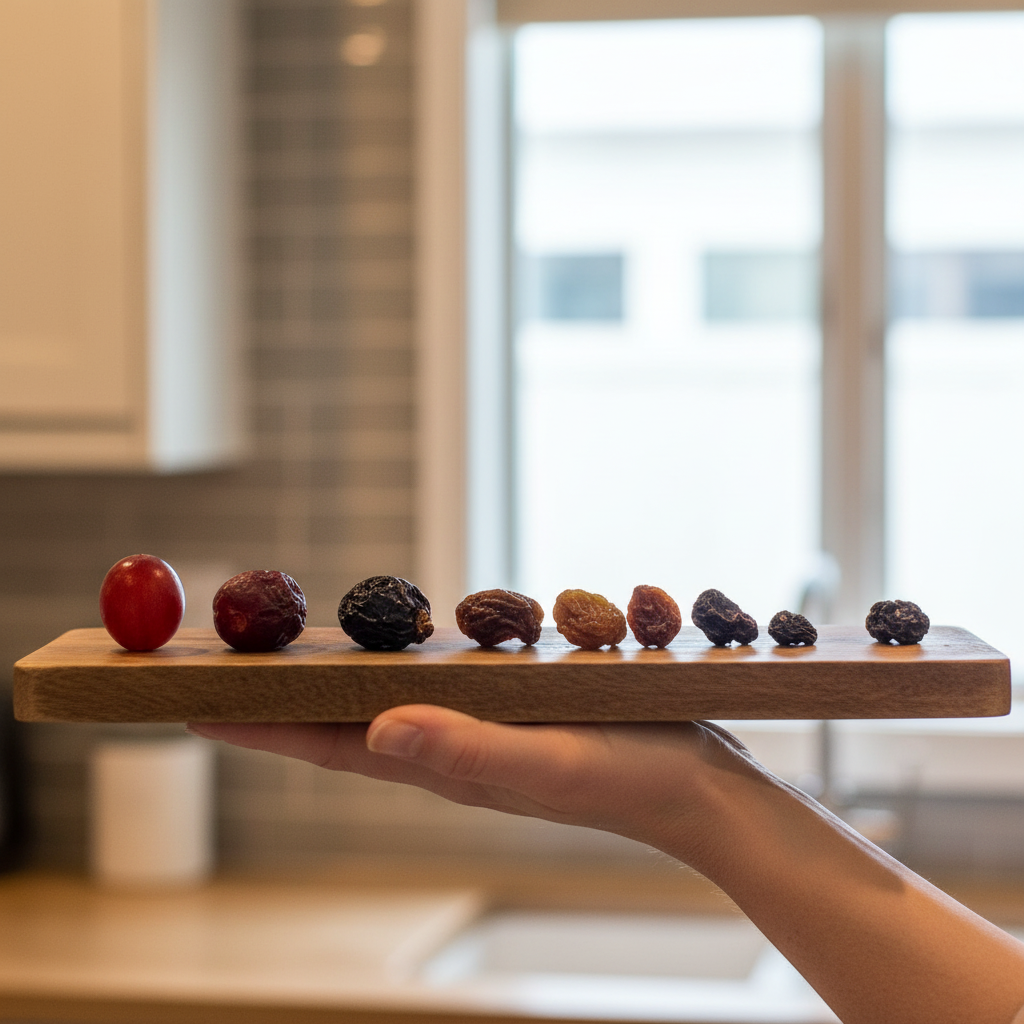 Grape to Raisin Density Change held in hand