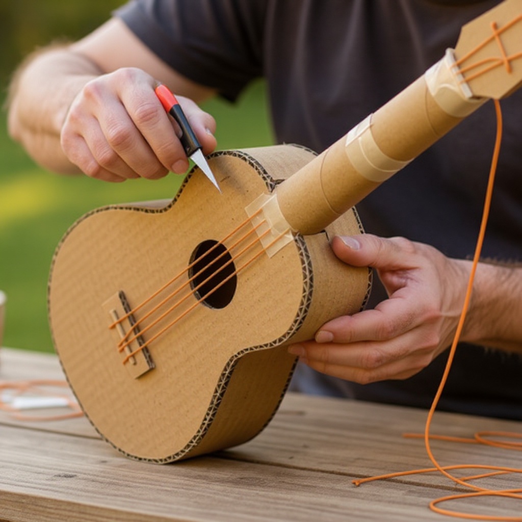 Step 2: On the cardboard tube, draw and cut out a circular soundhole using scissors or a