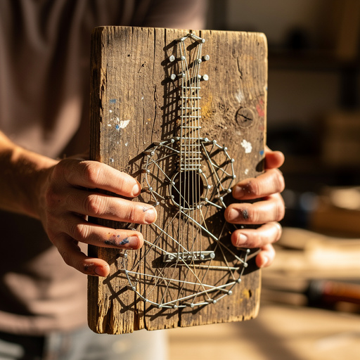 Recycled Guitar String Art held in hand