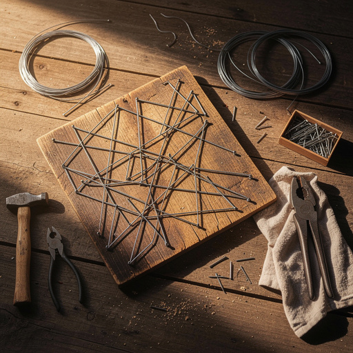 Multiple Recycled Guitar String Art crafts from above