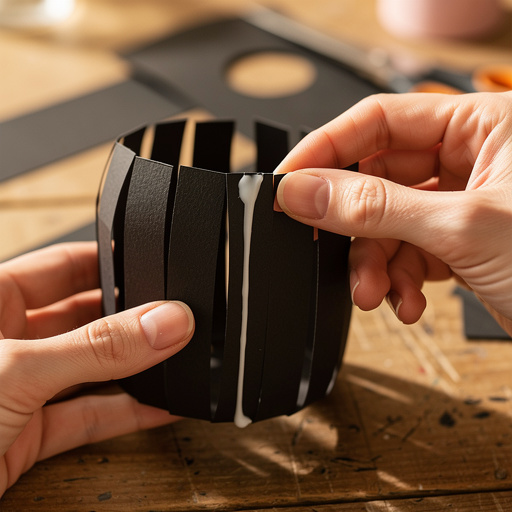 Step 8: Carefully bring the glued edge over to meet the opposite uncut short edge of the