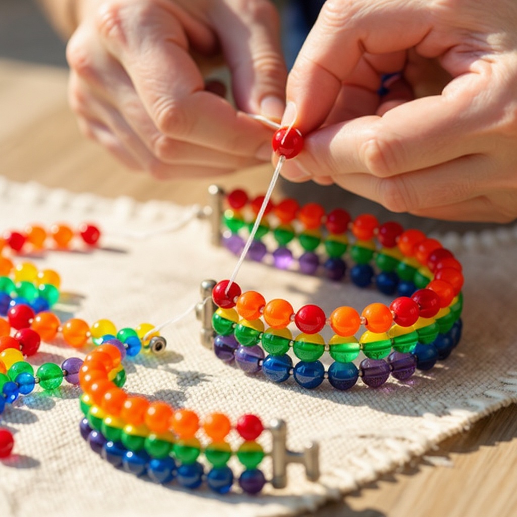 Step 3: Begin threading the beads onto the elastic cord, following your chosen pattern.