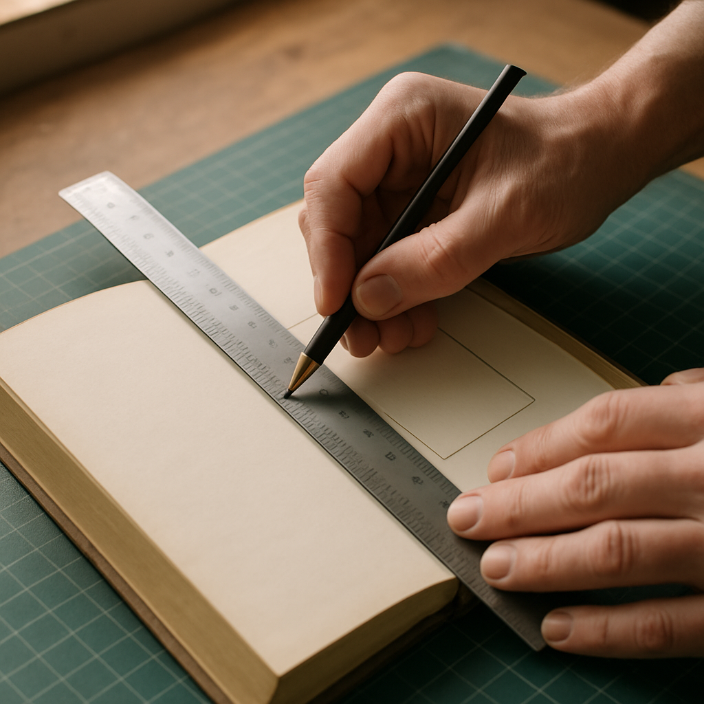 Step 4: Step 4: Mark Your Cutting Area. Once the glue is dry and the pages are fused, op