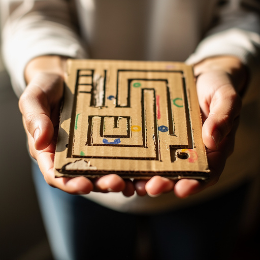 Cardboard Path Finder Game held in hand