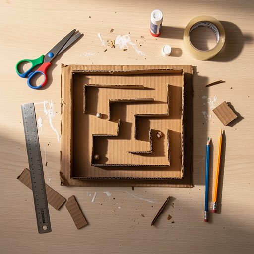 Multiple Cardboard Path Finder Game crafts from above