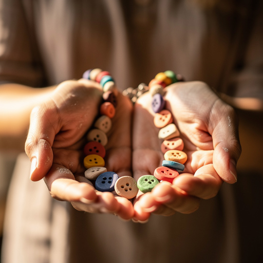 Clay & Button Bead Necklace held in hand