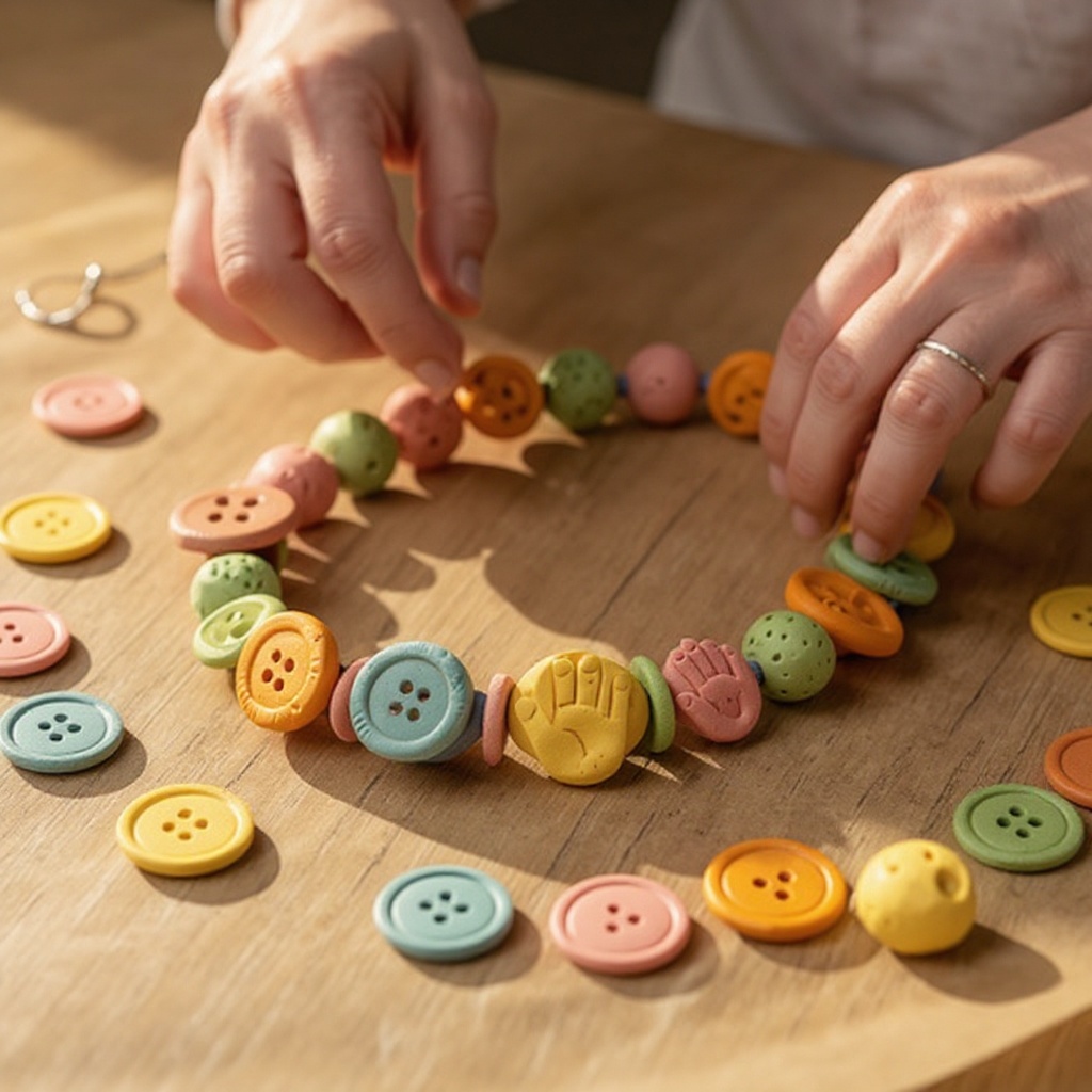 Step 3: Gently press a button into the side of the clay ball, ensuring the button's hole
