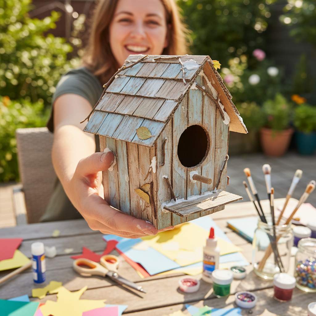 Simple Wooden Birdhouse held in hand