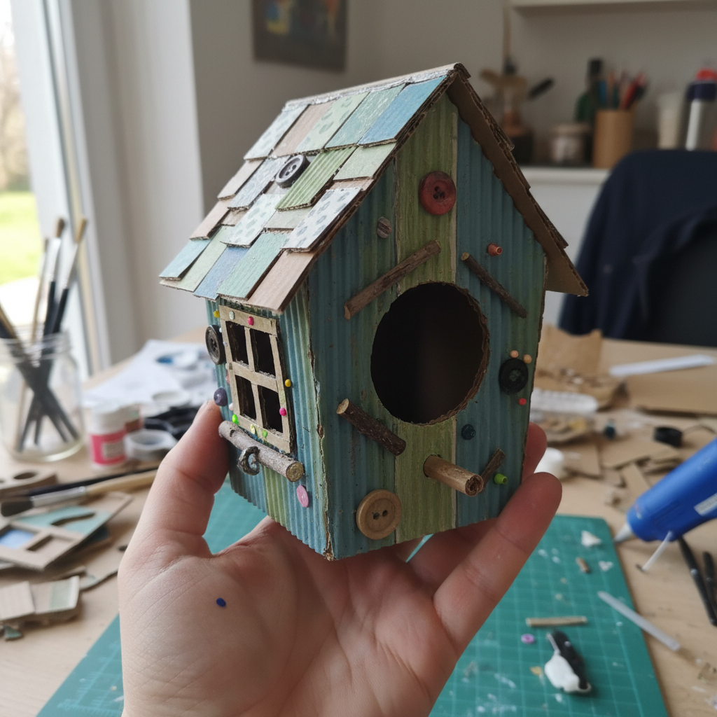 DIY Wooden Birdhouse held in hand